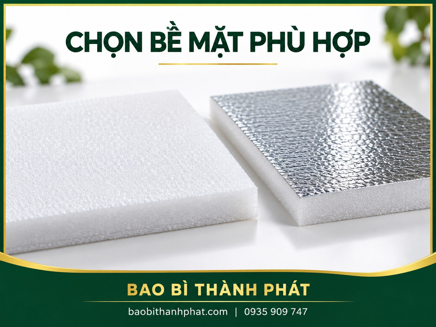 Hai mẫu PE Foam mặt trắng và mặt bạc đặt cạnh nhau