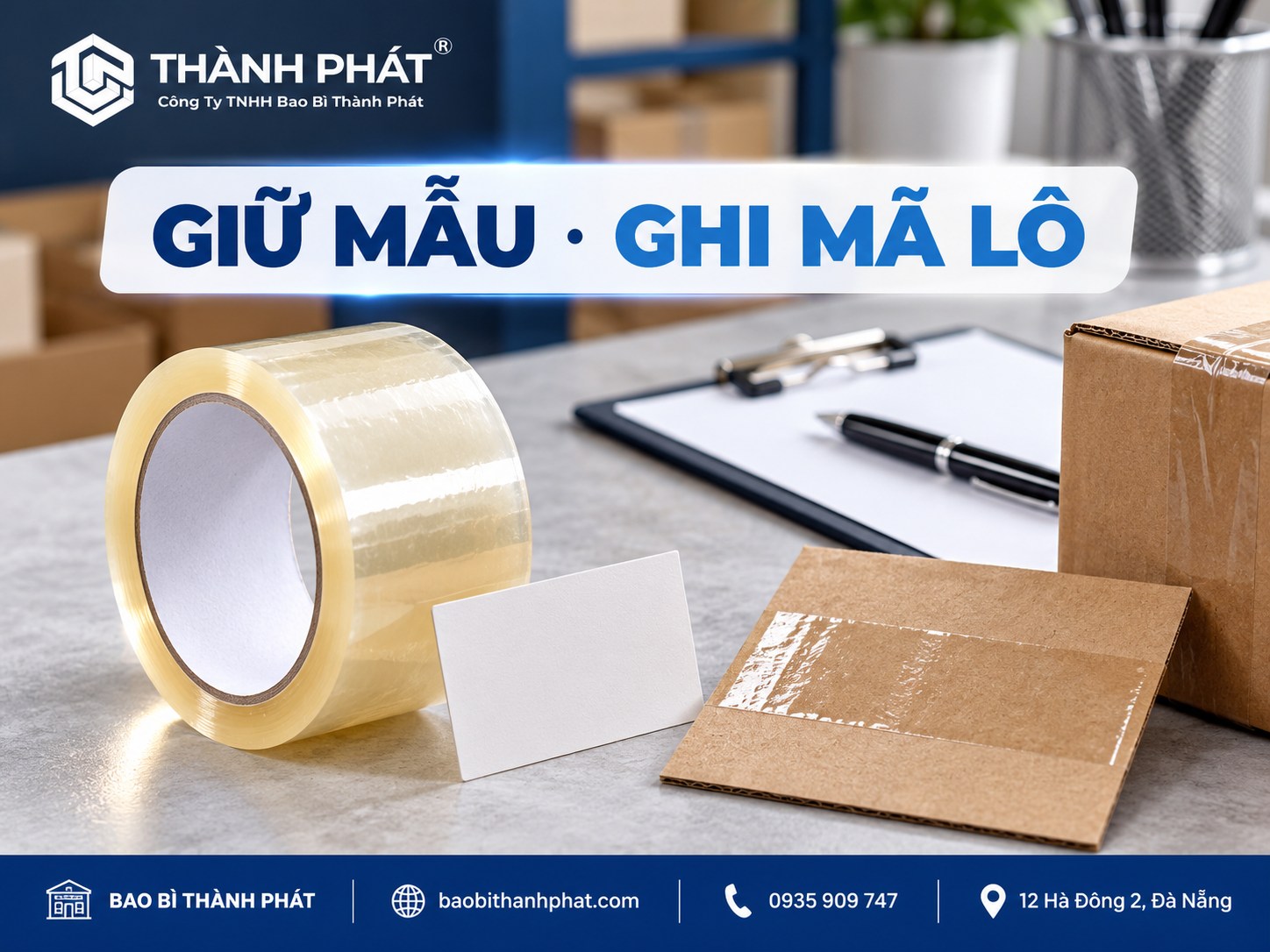 Mua sỉ băng keo Đà Nẵng: so báo giá theo khổ, mét và lốc 5 Cuộn băng trong, thẻ mẫu và đoạn dán trên tấm carton