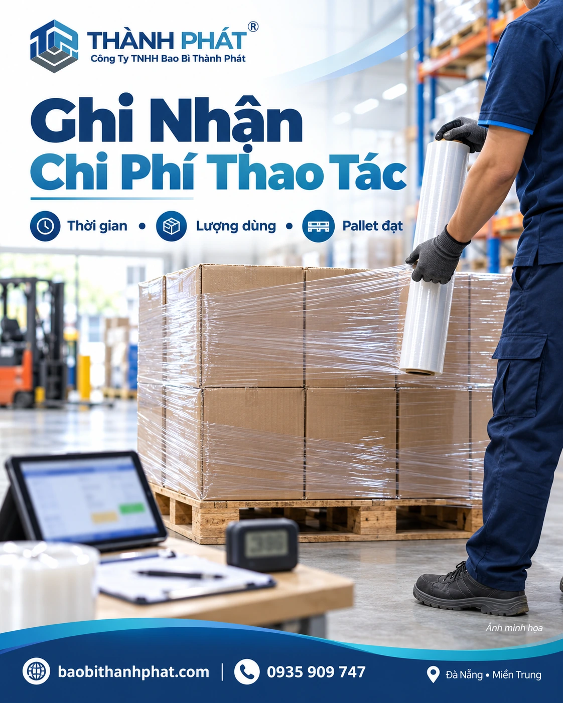 Ghi thời gian thao tác quấn pallet để tính chi phí