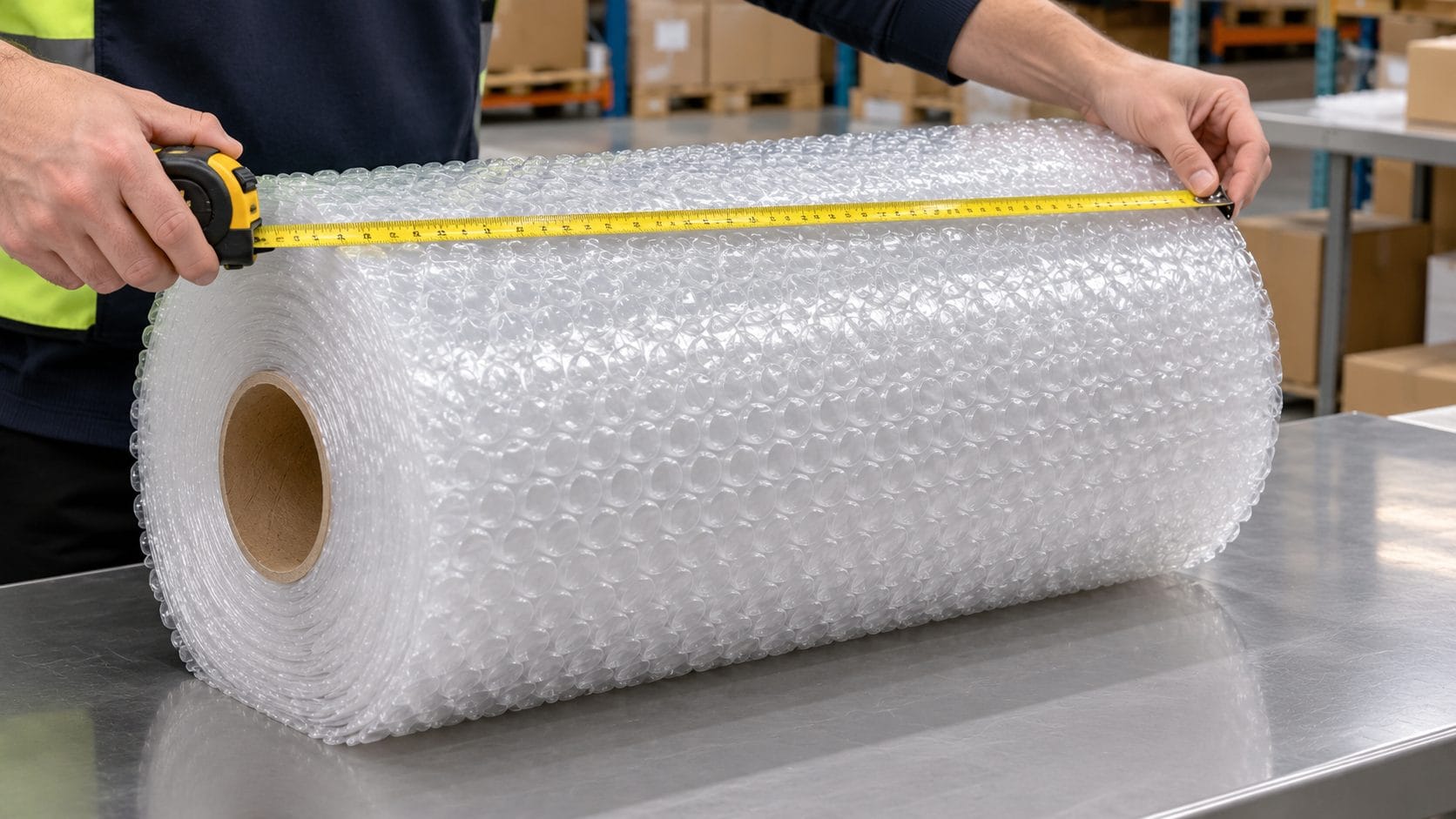 Kiểm tra quy cách và tình trạng mép cuộn xốp hơi