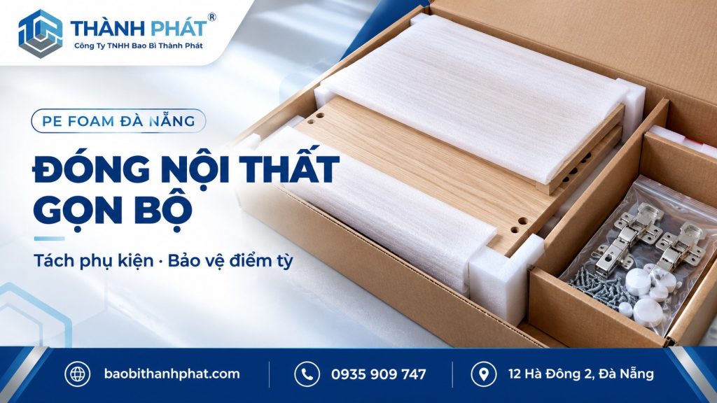 Banner bộ nội thất lắp ráp với tấm foam và túi phụ kiện trong ô riêng