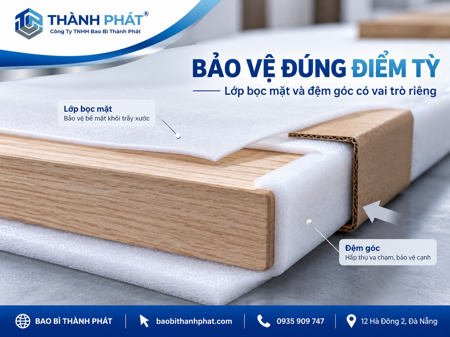 Chi tiết nội thất có lớp ngăn mặt, đệm cạnh và bảo vệ góc