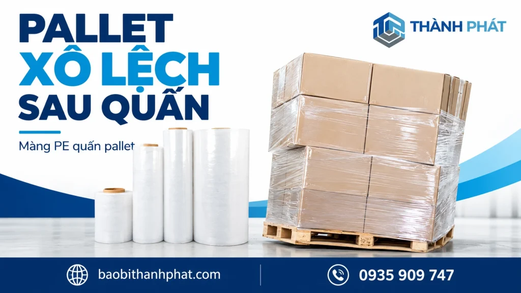 Pallet xô lệch sau quấn PE: kiểm tra tải và lực giữ — Bao Bì Thành Phát