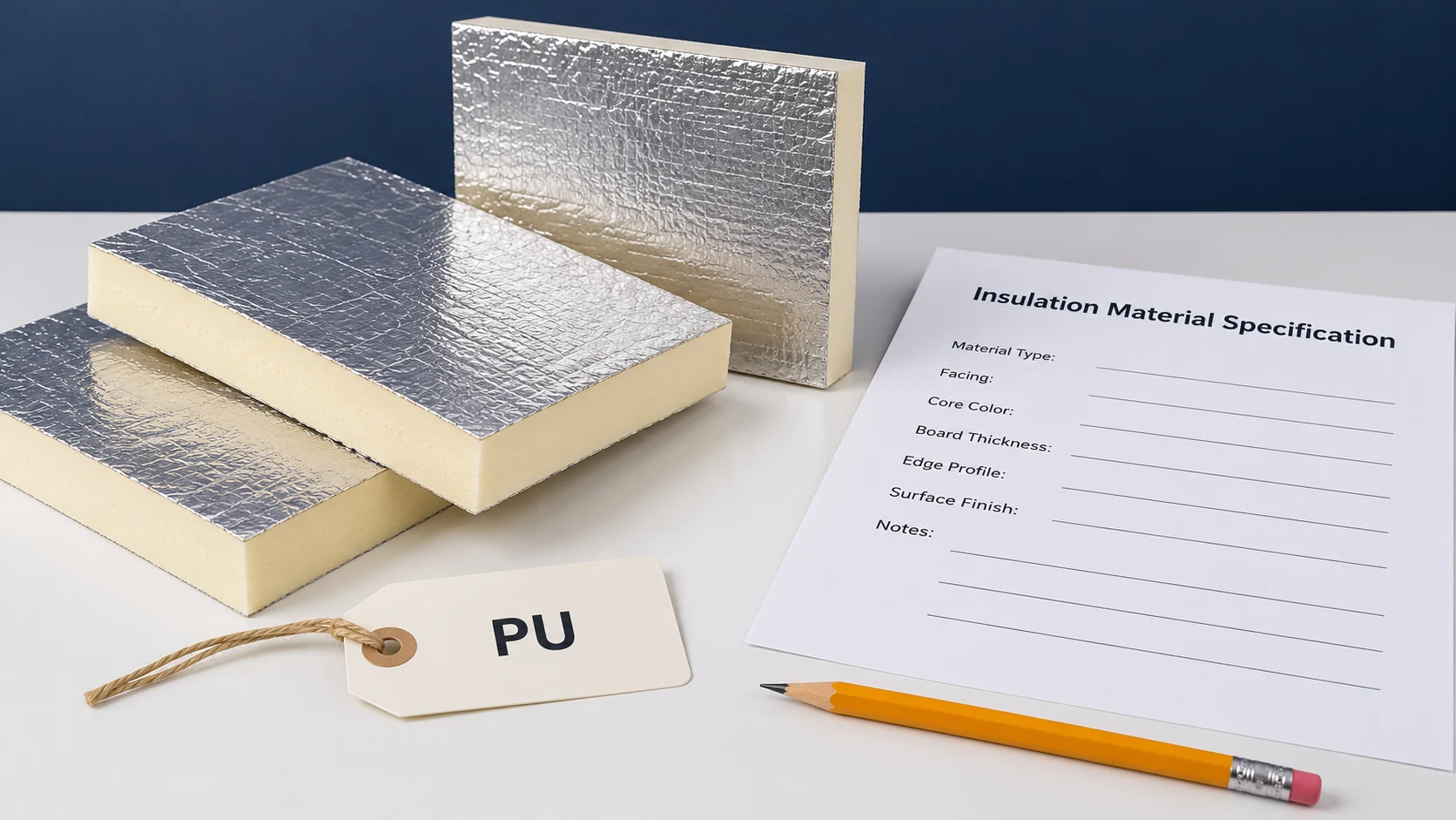 Mẫu PU minh họa đặt cạnh phiếu thông tin vật liệu