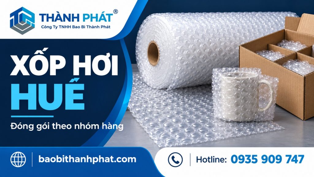Xốp hơi Huế: 3 bước đóng gói cho shop 1 Xốp hơi Huế cho shop, cuộn xốp khí và mẫu bọc cốc Thành Phát, hotline 0935 909 747