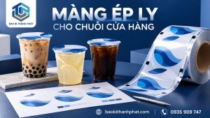 Màng ép ly cho chuỗi cửa hàng, cuộn màng in và các mẫu ly minh họa